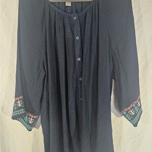 CJ Banks Dark Blue Tunic with Colorful Embroidery